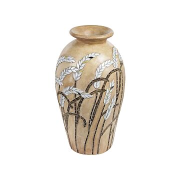 Decorative Vase Beige Terracotta 54 Cm Handmade Floral Pattern Rustic Pattern Boho Home Accessories Beliani