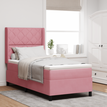 Vidaxl Box Spring Bed With Mattress & Led Pink 90x190 Cm Velvet