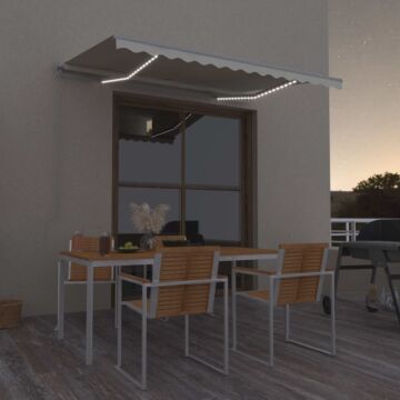 Vidaxl Manual Retractable Awning With Led 300x250 Cm Cream