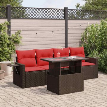 Vidaxl 5 Piece Garden Sofa Set With Cushions Grey Poly Rattan Acacia