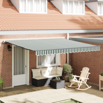 Vidaxl Manual Retractable Awning Green And White 400x300 Cm