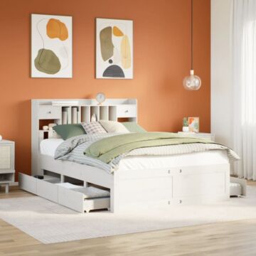 Vidaxl Bookcase Bed Without Mattress White 140x190 Cm Solid Wood Pine