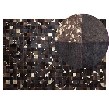 Rug Brown Genuine Leather 140 X 200 Cm Cowhide Multiple Squares Hand Crafted Beliani