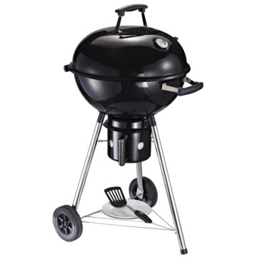 Outsunny Freestanding Charcoal Barbecue Grill Garden Portable Bbq Smoker W/ Wheels, Storage Shelves And On-body Thermometer, Black