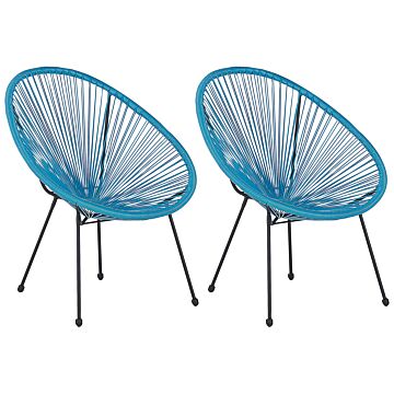 Set Of 2 Garden Chairs Blue Pe Rattan Papasan Modern Round Indoor Outdoor Deep Seat Beliani