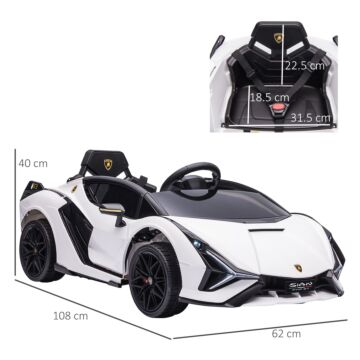 Homcom Compatible 12v Battery-powered Kids Electric Ride On Car Lamborghini Sian Toy With Parental Remote Control Lights Mp3 For 3-5 Years Old White