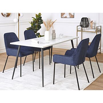 Set Of 2 Dining Room Chairs Blue Corduroy Fabric Upholstered Seat Black Metal Legs Modern Style Beliani