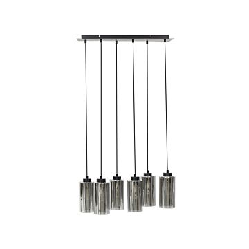 Hanging Lamp Grey And Black Iron Base Glass Smoked Shade 6 Light Point Home Accessories Illumination Beliani