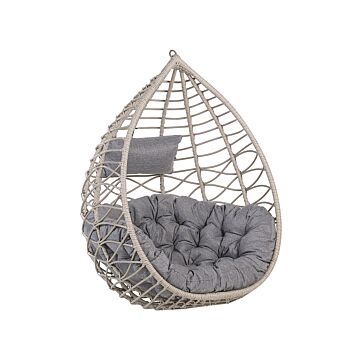 Hanging Chair Grey Rattan Metal Frame Indoor-outdoor Basket Shape Boho Beliani