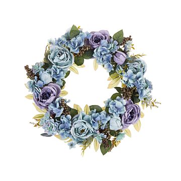 Door Wreath Blue Handmade Decorative Artificial Flower Round 50 Cm Table Wall Décor Traditional Rustic Style Beliani
