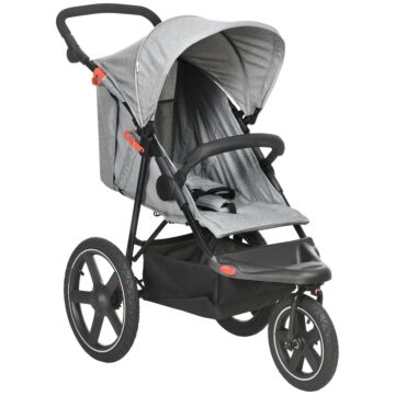 Homcom Foldable Three-wheeler Baby Stroller W/ Canopy, Storage Basket - Grey