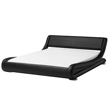 Platform Bed Frame Black Faux Leather Upholstered 6ft Eu Super King Size Sleigh Design Beliani