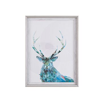Framed Wall Art Deer Print Blue With White Frame 30 X 40 Cm Distressed Minimalist Scandinavian Design Beliani