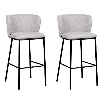 Set Of 2 Bar Chairs Grey Polyester Upholstery Black Metal Legs Armless Stools Curved Backrest Modern Dining Room Kitchen Beliani