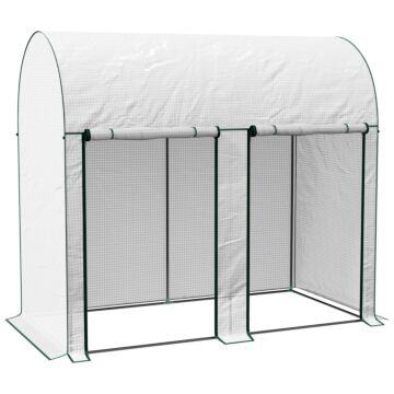 Outsunny Walk-in Greenhouse With Zipped Roll Up Doors, Small Greenhouse With Plastic Cover And Arched Top For Tomatos, Flowers, Vegetables And Herbs, 200 X 100 X 178cm, White