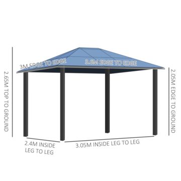 Outsunny 3.6 X 3(m) Polycarbonate Hardtop Gazebo With Led Solar Light And Aluminium Frame, Garden Pavilion With Mosquito Netting And Curtains