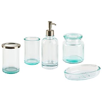 5-piece Bathroom Accessories Set Green Glass Glam Soap Dispenser Soap Dish Toothrbrush Holder Cup Beliani