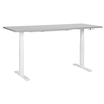 Electrically Adjustable Desk Grey Tabletop White Steel Frame 180 X 72 Cm Sit And Stand Square Feet Modern Design Beliani