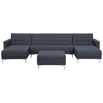 Corner Sofa Bed Dark Grey Tufted Fabric Modern U-shaped Modular 5 Seater With Ottoman Chaise Lounges Beliani