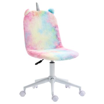Vinsetto Fluffy Unicorn Office Chair With Mid-back And Swivel Wheel, Cute Desk Chair, Rainbow Multi-colored