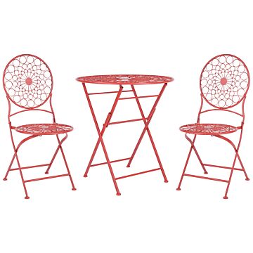 Garden Bistro Set Red Iron Foldable 2 Chairs Table Outdoor Uv Rust Resistance French Retro Style Beliani