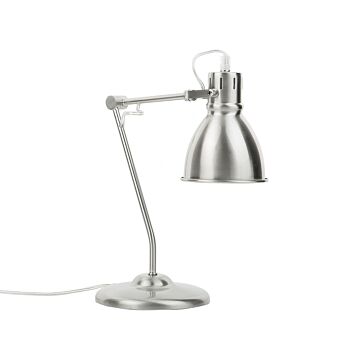 Table Lamp Silver Metal Adjustable Arm Reading Light Round Shade Modern Design Beliani