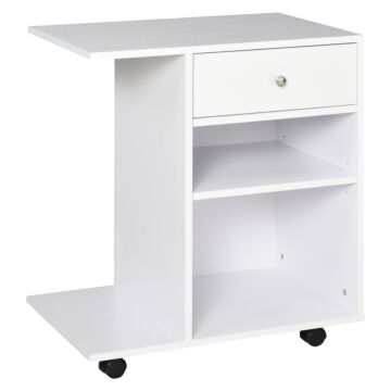Vinsetto Mobile Printer Stand Rolling Cart Desk Side With Cpu Stand Drawer Adjustable Shelf And Wheels White