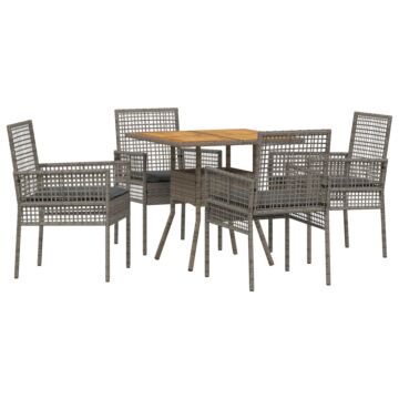 Vidaxl Dining Set Set Of 5 Grey Rattan And Metal Durable