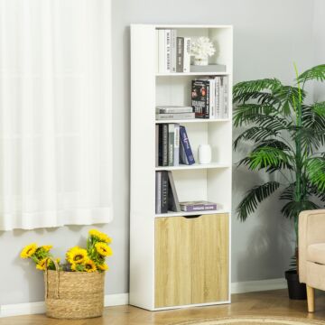 Homcom 2 Door 4 Shelves Tall Bookcase Modern Storage Cupboard Display Unit For Living Room Study Bedroom Home Office Furniture White And Oak