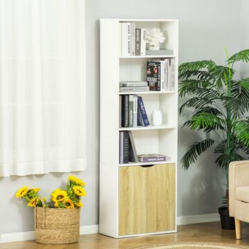 Homcom 2 Door 4 Shelves Tall Bookcase Modern Storage Cupboard Display Unit For Living Room Study Bedroom Home Office Furniture White And Oak