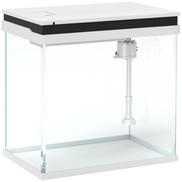 Pawhut 26l Glass Fish Tank With Filter System, Led Lights, Water Pump, White