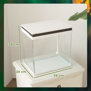 Pawhut 26l Glass Fish Tank With Filter System, Led Lights, Water Pump, White