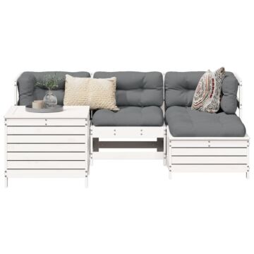 Vidaxl 5 Piece Garden Sofa Set White Solid Wood Pine