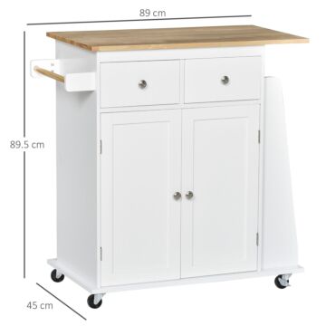 Homcom Kitchen Island Storage Cabinet Rolling Trolley With Rubber Wood Top, 3-tier Spice Rack, Large Cabinet & Drawers