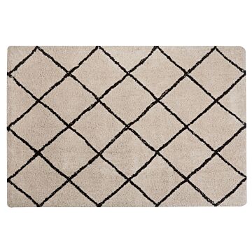 Area Rug Carpet Beige And Black Fabric Shaggy Geometric Pattern Rectangular 160 X 230 Cm Beliani