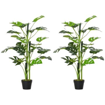 Outsunny 100cm/3.3ft Artificial Monstera Tree, Decorative Cheese Plant 21 Leaves W/ Nursery Pot, Fake Tropical Palm Tree, Set Of 2