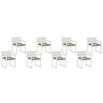 Set Of 8 Seat Pad Cushions For Garden Chairs Leaf Pattern Green Water Resistant Fabric With Ties Removable Covers Beliani