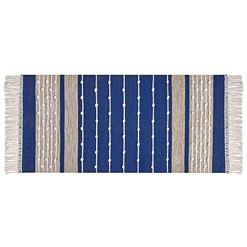 Area Rug Blue And Beige Cotton 80 X 150 Cm Rectangular Hand Woven Modern Design Beliani