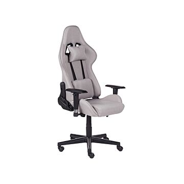 Gaming Chair Light Grey Fabric Swivel Adjustable Armrests And Height Footrest Modern Beliani