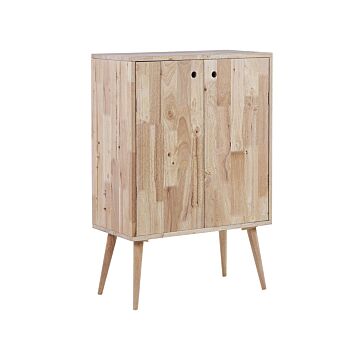 2 Door Sideboard Light Wood Rubberwood Living Room Cabinet Storage Retro Scandi Style Beliani