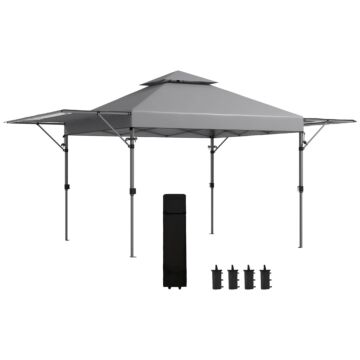 Outsunny 5 X 3(m) Pop Up Gazebo With Extend Dual Awnings, Easy Up Marquee Party Tent With 1-button Push, Double Roof, Sandbags,