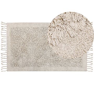 Area Rug Light Beige Cotton 80 X 150 Cm Shaggy Rectangular With Tassels Boho Style Beliani