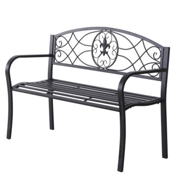 Outsunny 2 Seater Outdoor Patio Metal Garden Bench Yard Furniture Porch Park Chair Loveseat Black 129l X 91h X 50w Cm