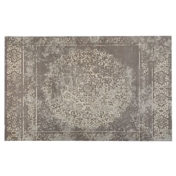 Area Rug Taupe Cotton 140 X 200 Cm Rectangular Woven Oriental Vintage Distressed Pattern Beliani