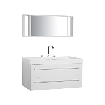 Bathroom Vanity Unit White And Silver 2 Drawers Mirror Modern Beliani