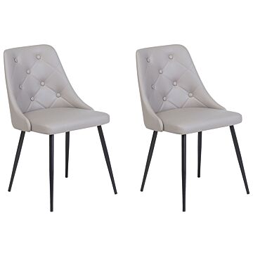 Set Of 2 Dining Chairs Grey Faux Leather Upholstered Seat Button Tufted Backrest Beliani