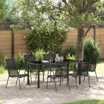 Vidaxl 7 Piece Garden Dining Set Black Textilene And Steel