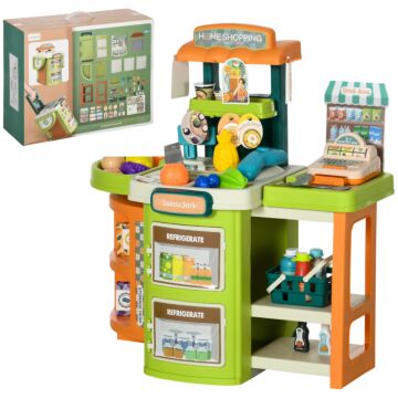 Aiyaplay Cash Register For Kids Children Trolley, 58 Pcs Foldable Toy Shop Pretend Play Till W/ Scanner, Beverage Food Vegetable, For Kids Aged 3-6