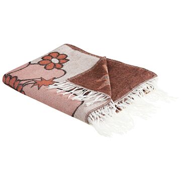 Blanket Multicolour Polyester And Acrylic Blend 130 X 170 Cm Decorative Throw Floral Reverse Pattern Beliani