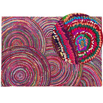 Rag Rug Multicolour Cotton 160 X 230 Cm Braided Bohemian Abstract Hand Made Rug Beliani